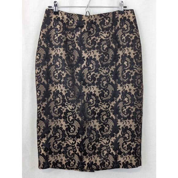 NWOT! WORTHINGTON! TAPESTRY WOVEN BLACK, GOLD "NUDE" SKIRT! SZ 10 - Picture 2 of 7